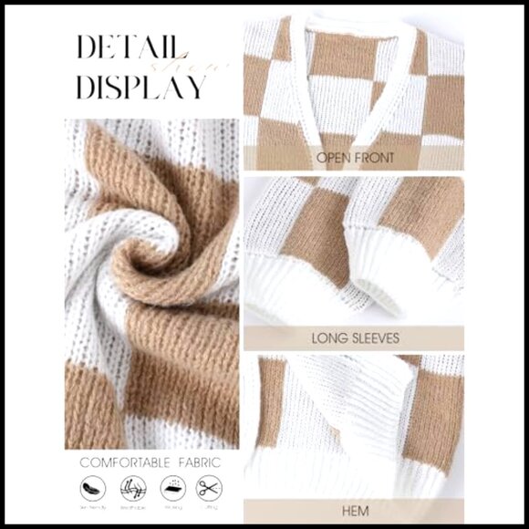 Cropped Cardigan Sweater Open Front Chunky Knit Oversized Women's - Picture 6 of 6